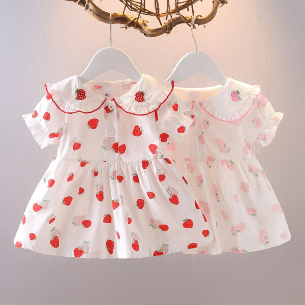 Robe brodée pour filles, dessin animé fraises, été printemps, nouvelle robe de princesse coréenne pour filles, vêtements décontractés imprimés pour bébés et enfants
