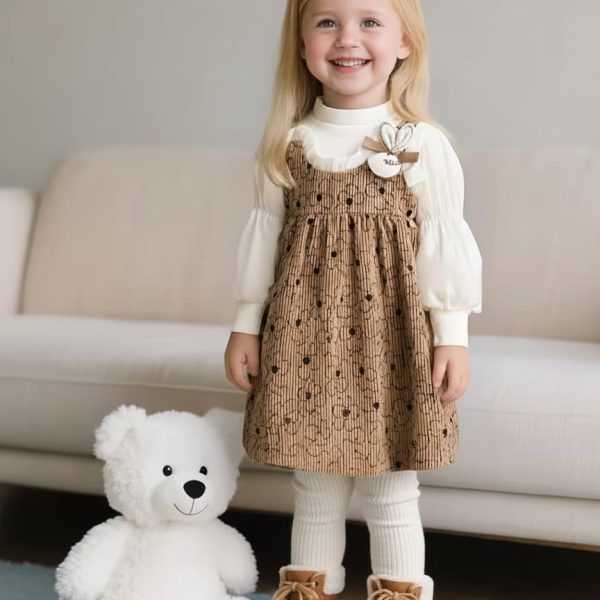 Robe longue à manches longues pour filles avec imprimé floraltissu doux d'automne